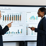 A diverse team of adult business professionals, fully clothed in modern business attire, collaborating in a sleek, high-tech office environment. They are gathered around a large interactive screen displaying a detailed customer journey map with various touchpoints and data visualizations. Some are pointing at charts and graphs, while others are taking notes and engaging in focused discussion, analyzing customer behavior data and strategizing for improved customer experience. The office is brightly lit with large windows, featuring contemporary furniture and multiple digital displays. Professional photography, high resolution, soft studio lighting, ultra-detailed, realistic, cinematic, safe for work, appropriate content, fully clothed, modest clothing, professional dress, family-friendly, perfect anatomy, correct proportions, natural pose, well-formed hands, proper finger count, natural body proportions.