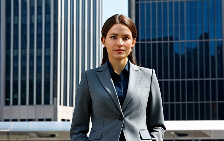 **

A professional businesswoman in a modest business suit, standing confidently in front of a modern skyscraper. Fully clothed, appropriate attire, safe for work. Perfect anatomy, correct proportions, natural pose. High-quality, professional photography, well-formed hands, proper finger count, natural body proportions, professional dress.

**